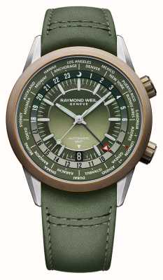 Raymond Weil Indépendant | GMT | automatique | cadran vert | bracelet en cuir vert 2765-SBC-52001