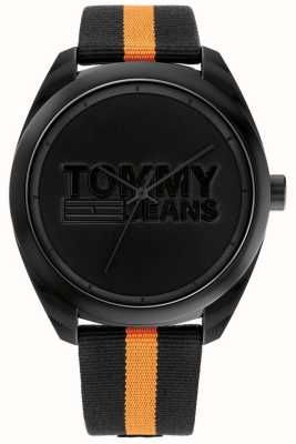 Tommy Jeans Hommes | cadran noir | bracelet en nylon noir et orange 1792042