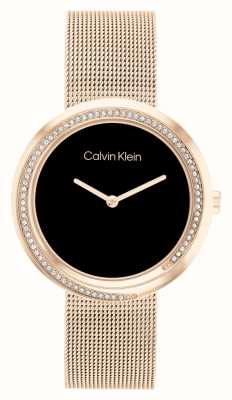 Calvin Klein Femme | cadran noir | bracelet en maille d'acier inoxydable doré rose 25200151