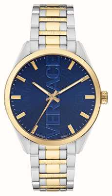 Versace V-vertical | cadran bleu | bracelet en acier bicolore VE3H00422