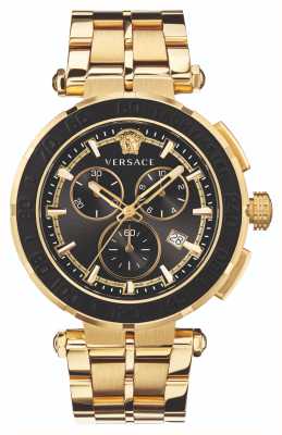 Versace chrono grec | cadran noir | bracelet en acier pvd doré VEPM00720