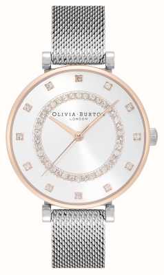 Olivia Burton Belgrave | cadran argenté | ensemble en cristal | bracelet en maille d'acier 24000004
