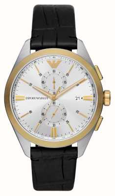 Emporio Armani Hommes | cadran chronographe argenté | bracelet en cuir noir AR11498