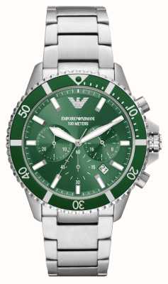 Emporio Armani Hommes | cadran chronographe vert | bracelet en acier inoxydable AR11500