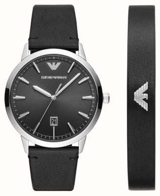 Emporio Armani Coffret cadeau homme | cadran noir | bracelet en cuir noir | bracelet en cuir noir AR80064SET