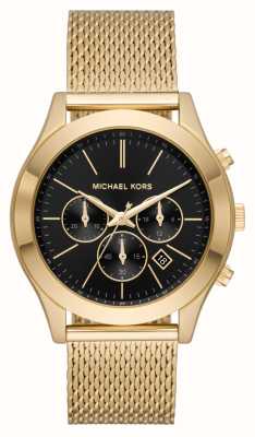 Michael Kors Piste mince | cadran chronographe noir | bracelet en maille d'acier doré MK9057