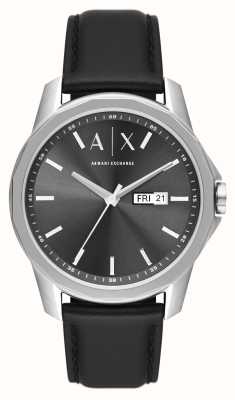 Armani Exchange Hommes | cadran gris | bracelet en cuir noir AX1735