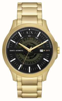Armani Exchange Hommes | cadran noir | bracelet en acier inoxydable doré AX2443