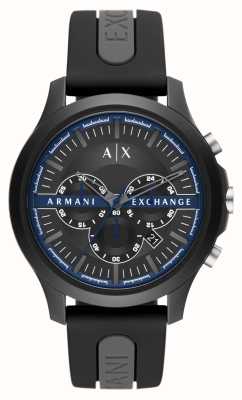 Armani Exchange Hommes | cadran chronographe noir | bracelet en silicone noir AX2447