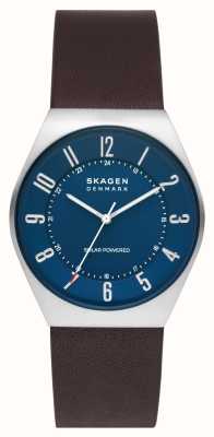 Skagen Solaire vert homme | cadran bleu | bracelet en cuir marron SKW6838