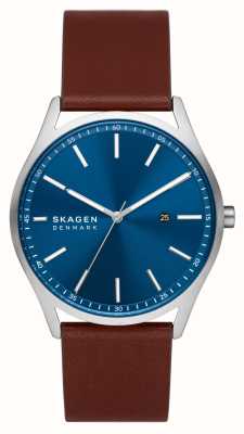 Skagen HOUSSE HOMME | cadran bleu | bracelet en cuir marron SKW6846