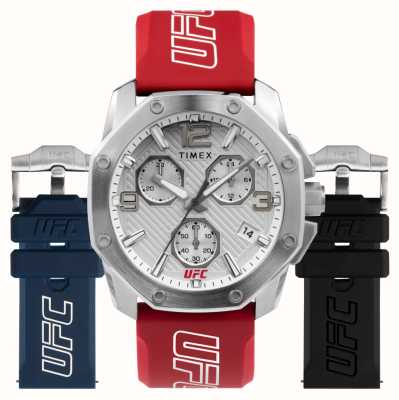 Timex x UFC Coffret cadeau chronographe Icon cadran argent / silicone rouge TWG047400