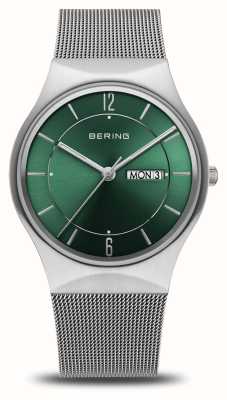 Bering Jour date classique | cadran vert | maille en acier inoxydable 11938-008DD