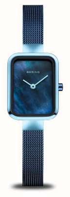 Bering Petit carré classique | cadran en nacre bleue | bracelet maille acier bleu 14520-398