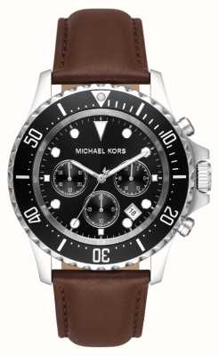 Michael Kors Éverest | cadran chronographe noir | bracelet en cuir marron MK9054