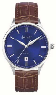 Accurist Hommes classiques | cadran bleu | bracelet en cuir marron 73005
