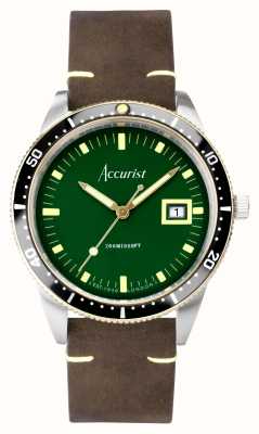 Accurist Hommes de plongée | cadran vert | bracelet en cuir marron 72000