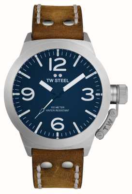 TW Steel Cantine masculine | cadran bleu | bracelet en cuir marron CS102