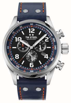 TW Steel Voie rapide hommes | championnat du monde des rallyes | cadran noir | bracelet en cuir bleu SVS311