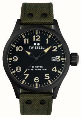 TW Steel Volant homme | cadran gris foncé | bracelet en cuir et toile vert VS102
