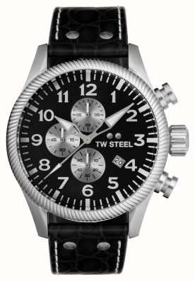 TW Steel Volant homme | cadran chronographe noir | bracelet en cuir noir VS110