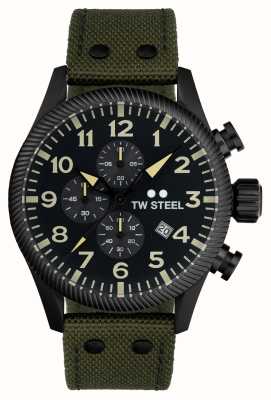 TW Steel Volant homme | cadran chronographe noir | bracelet en cuir et toile vert VS112