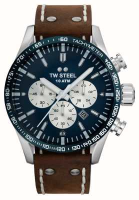 TW Steel Volante | cadran chronographe bleu | bracelet en cuir marron VS121