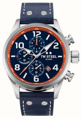 TW Steel Volante | cadran chronographe bleu | bracelet en cuir bleu VS89