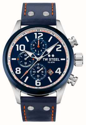 TW Steel Volante | cadran chronographe bleu | bracelet en cuir bleu VS90