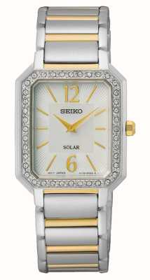 Seiko Femme | cadran rectangulaire blanc | bracelet en acier inoxydable bicolore SUP466P1