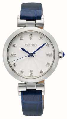 Seiko Femme | cadran serti de cristaux blancs | bracelet en cuir bleu SRZ545P1