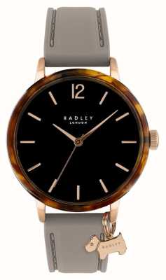 Radley rue Newick | cadran noir | lunette écaille de tortue | bracelet en silicone gris RY21492-D
