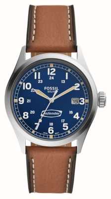 Fossil Défenseur | cadran bleu | bracelet en cuir écologique marron FS5975