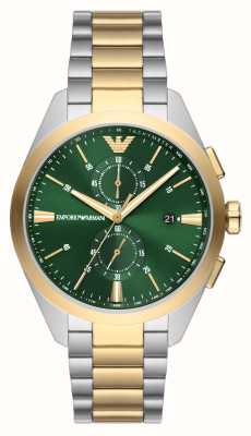 Emporio Armani Hommes | cadran chronographe vert | bracelet en acier inoxydable bicolore AR11511