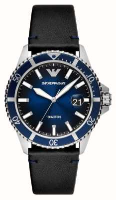 Emporio Armani Hommes | cadran bleu | bracelet en cuir noir AR11516