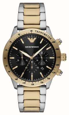 Emporio Armani Hommes | cadran chronographe noir | bracelet en acier inoxydable bicolore AR11521