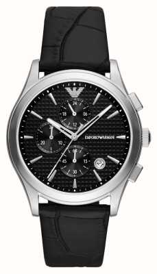 Emporio Armani Hommes | cadran chronographe noir | bracelet en cuir noir AR11530