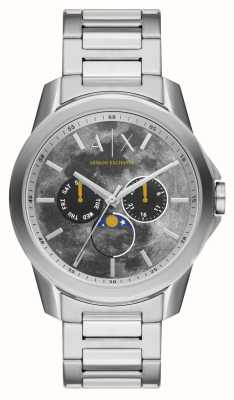 Armani Exchange Hommes | cadran gris | phase de lune | bracelet en acier inoxydable AX1736