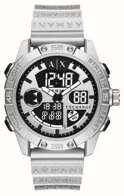 Armani Exchange Hommes | cadran hybride argenté | bracelet en pu gris AX2965