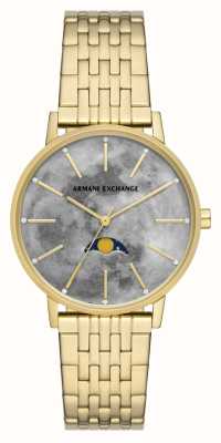 Armani Exchange Femme | cadran phase de lune gris | bracelet en acier inoxydable doré AX5586
