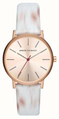 Armani Exchange Femme | cadran or rose | bracelet en cuir blanc et rose AX5588