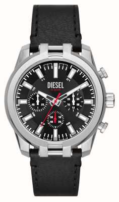 Diesel Répartition hommes | cadran chronographe noir | bracelet en cuir noir DZ4622