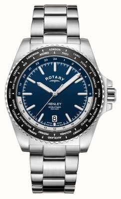 Rotary Henley | heure du monde | cadran bleu | bracelet en acier inoxydable GB05370/88