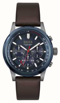 BOSS Solgrade hommes | cadran chronographe bleu | bracelet en cuir marron 1514030