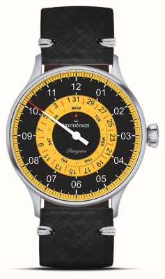 MeisterSinger Date du jour de la Pangée | cadran noir et jaune | bracelet en cuir noir S-PDD9Z25
