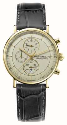 Herbelin L'inspiration masculine | cadran chronographe crème | bracelet en cuir noir 35647P17GR