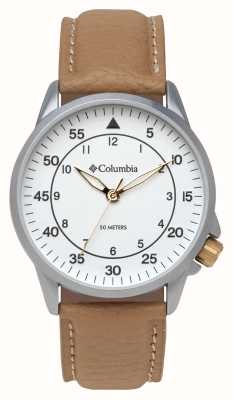Columbia Cadran blanc quartz Viewmont / bracelet cuir marron camel CSS15-007