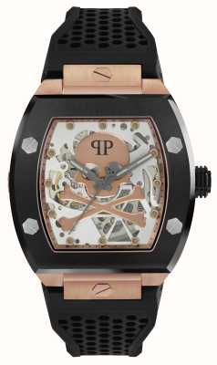 Philipp Plein Le $keleton high-conic automatique or rose / bracelet noir PWBAA0121