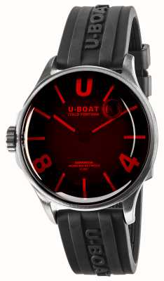 U-Boat Darkmoon ss - verre rouge (40mm) cadran noir / bracelet caoutchouc vulcanisé noir 9305