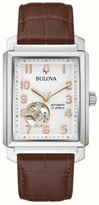 Bulova Sutton automatique pour hommes | cadran argenté | bracelet en cuir marron 96A268